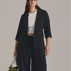 Maeve x Anthropologie Roll-Sleeve Blazer Button Front Navy Plus Size 22W Office